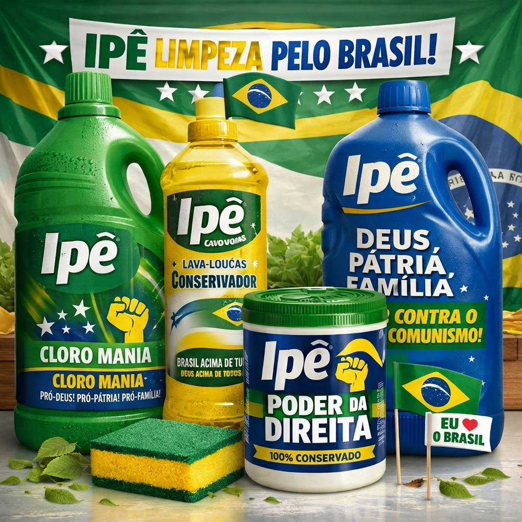 Cleaning product bottles with Brazilian political slogans and Bolsonaro's image